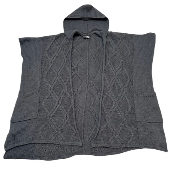 Wooden Ships Gray Grey Mohair Wool Blend Cable Knit  Sweater Poncho Size M/L - Picture 1 of 10